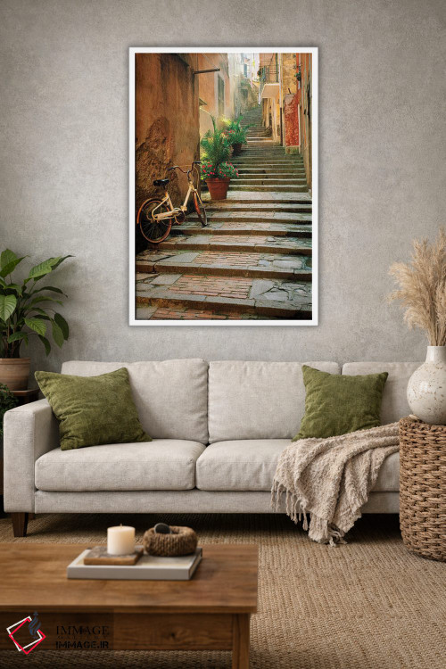 تابلو دکوراتیو Cinque Terre, Monterosso. Bicycle and uphill stairway.,ایتال… اثر جینز گالری - D1W