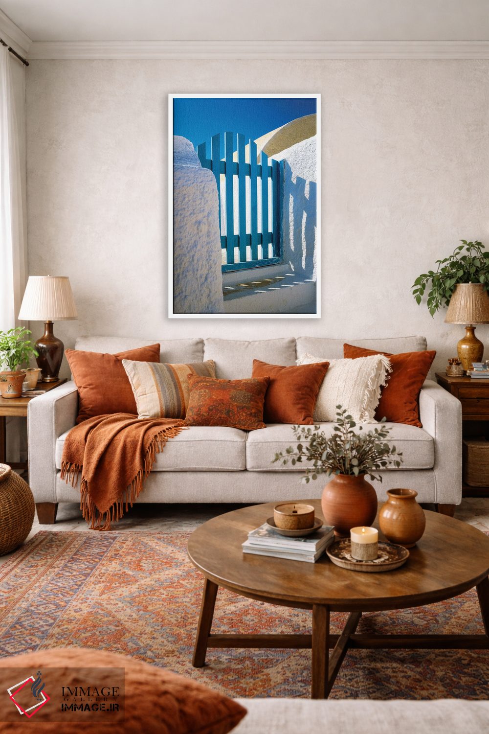 تابلو دکوراتیو Santorini, Oia. Blue gate of home.,یونان، سانتورینی، اویا. د… اثر جینز گالری - D3W