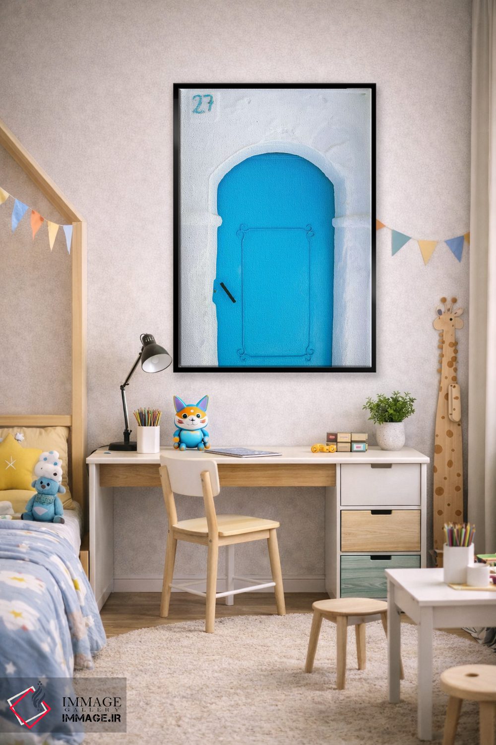 تابلو دکوراتیو Morocco, Chefchaouen. Blue door in white building.,آفریقا، م… اثر جینز گالری - D2B