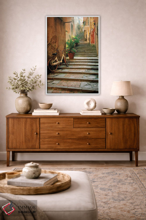 تابلو دکوراتیو Cinque Terre, Monterosso. Bicycle and uphill stairway.,ایتال… اثر جینز گالری - D3W