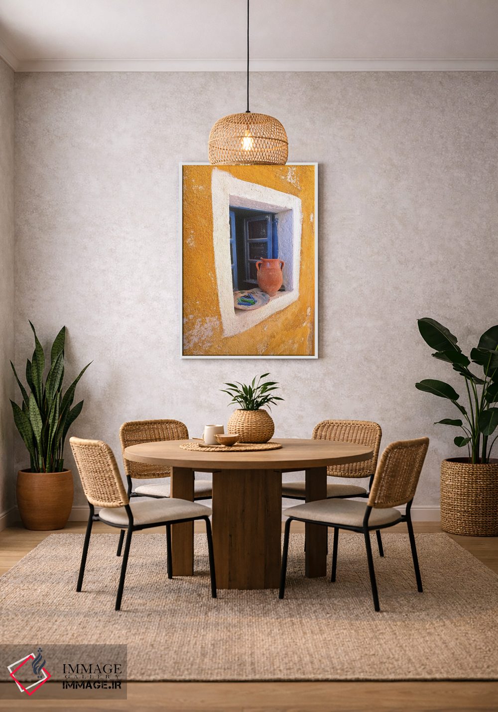 تابلو دکوراتیو Santorini, Oia. Pottery in window.,یونان، سانتورینی، اویا. س… اثر جینز گالری - D2W