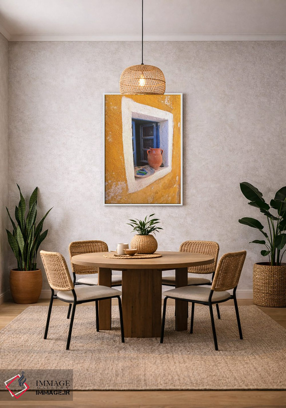 تابلو دکوراتیو Santorini, Oia. Pottery in window.,یونان، سانتورینی، اویا. س… اثر جینز گالری - D2W