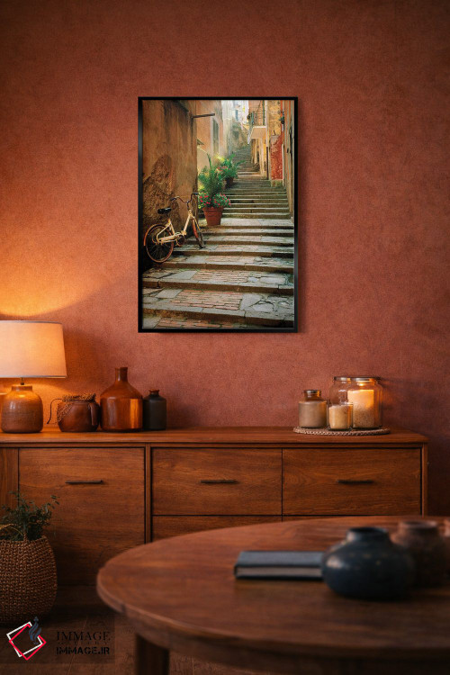 تابلو دکوراتیو Cinque Terre, Monterosso. Bicycle and uphill stairway.,ایتال… اثر جینز گالری - D4B