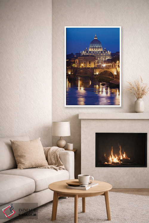 تابلو دکوراتیو Rome, St. Peters Basilica, Tiber River night scene.,ایتالیا… اثر جینز گالری - D6W