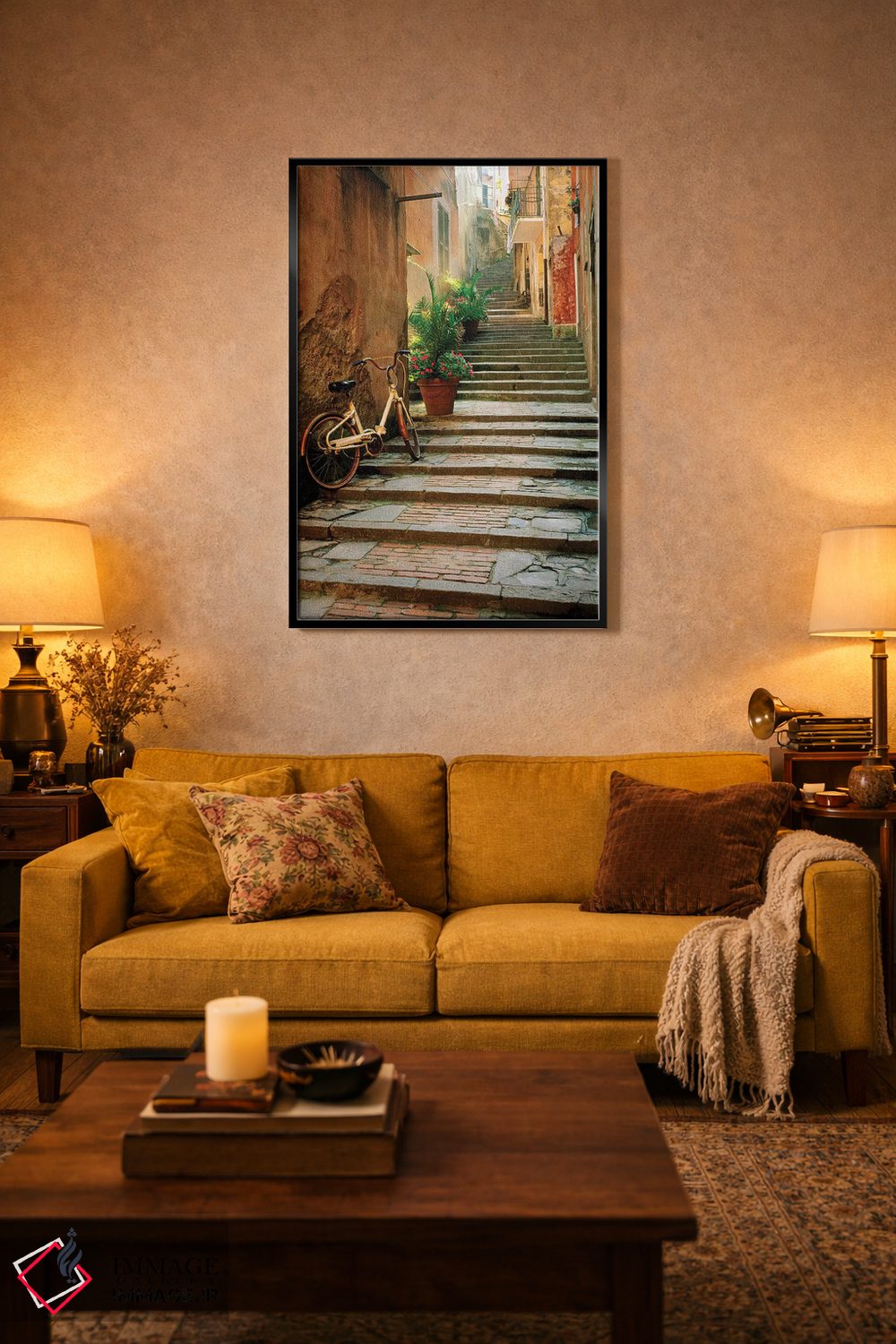 تابلو دکوراتیو Cinque Terre, Monterosso. Bicycle and uphill stairway.,ایتال… اثر جینز گالری - D5B