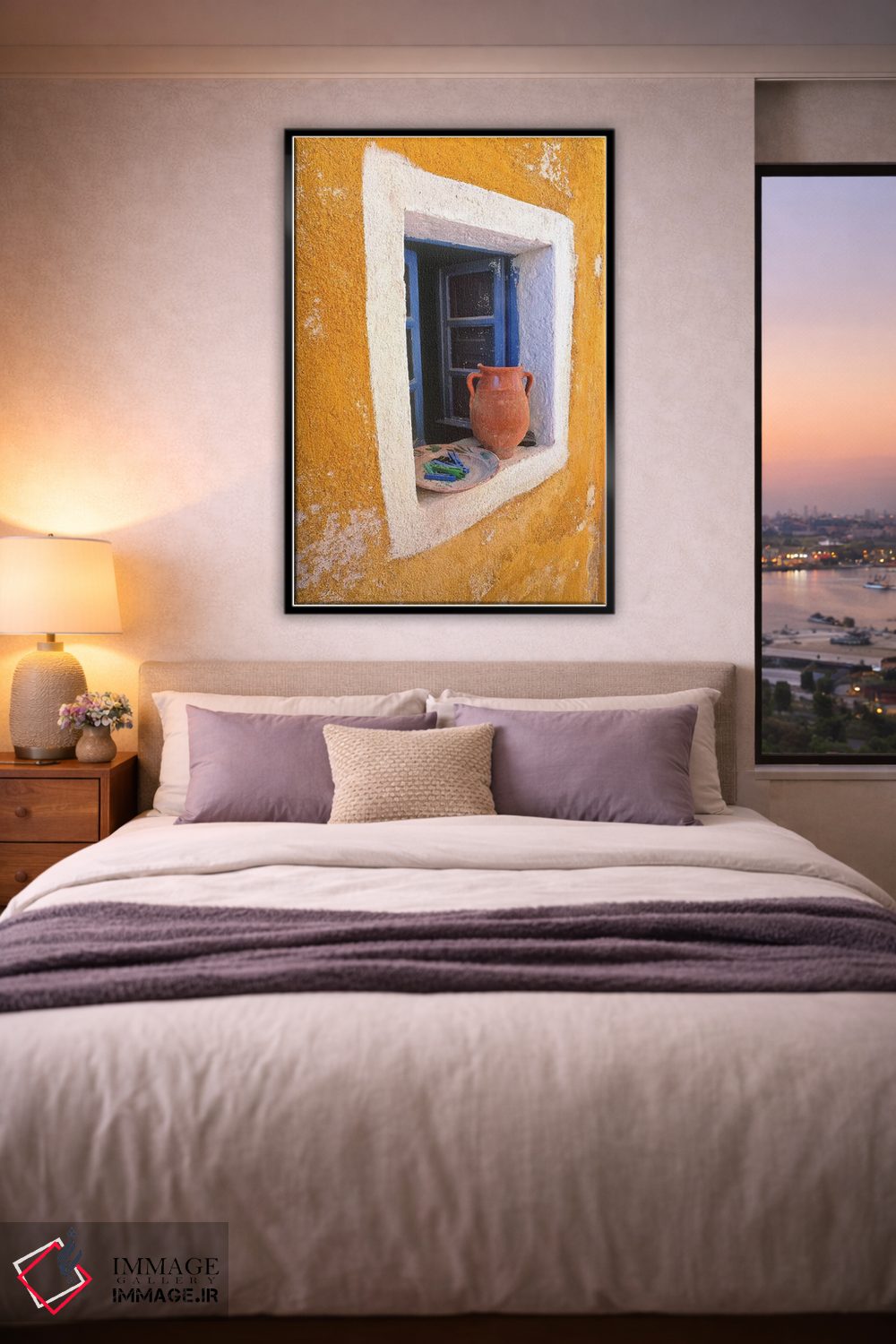 تابلو دکوراتیو Santorini, Oia. Pottery in window.,یونان، سانتورینی، اویا. س… اثر جینز گالری - D5B