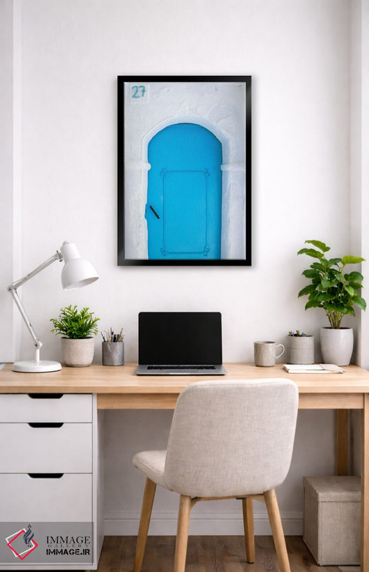 تابلو دکوراتیو Morocco, Chefchaouen. Blue door in white building.,آفریقا، م… اثر جینز گالری - D5B