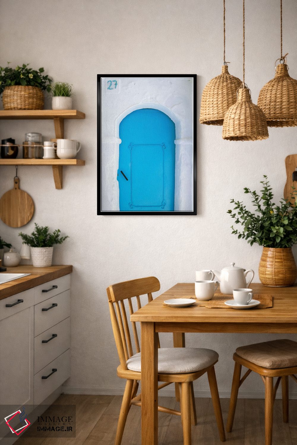 تابلو دکوراتیو Morocco, Chefchaouen. Blue door in white building.,آفریقا، م… اثر جینز گالری - D6B