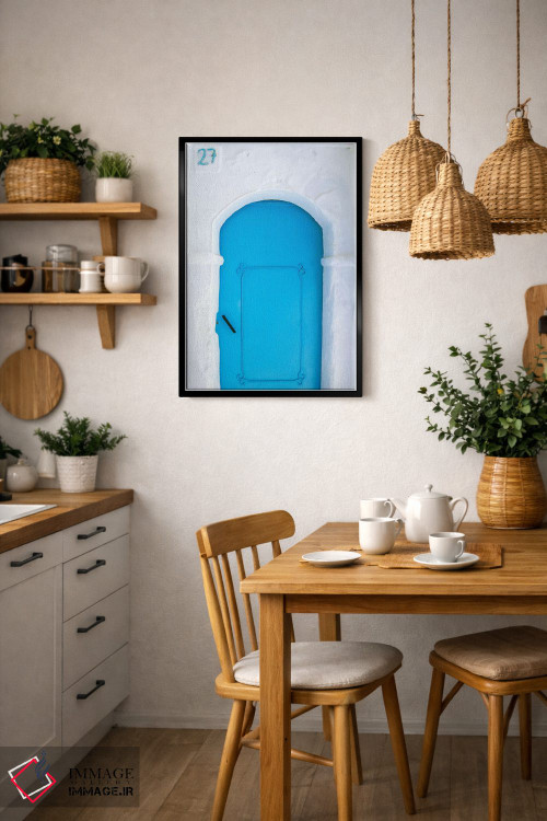 تابلو دکوراتیو Morocco, Chefchaouen. Blue door in white building.,آفریقا، م… اثر جینز گالری - D6B