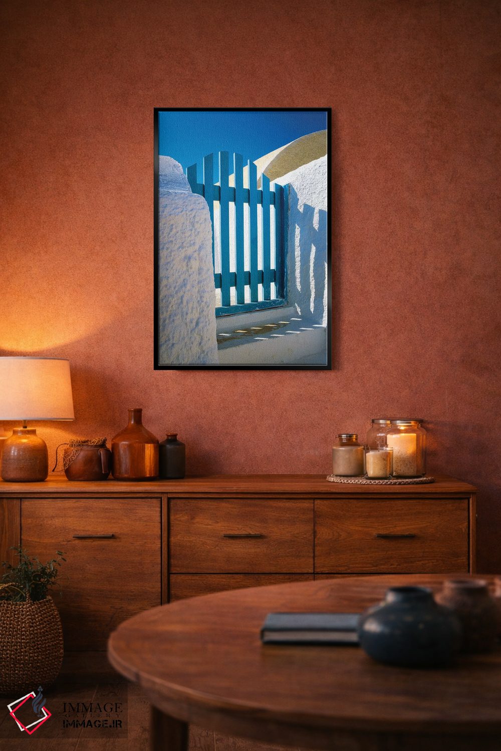 تابلو دکوراتیو Santorini, Oia. Blue gate of home.,یونان، سانتورینی، اویا. د… اثر جینز گالری - D5B