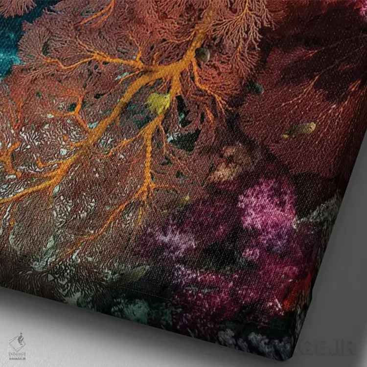 تابلو دکوراتیو فیجی. ماهی ها و صخره مرجانی اثر جینز گالری - نمای نزدیک بافت بوم