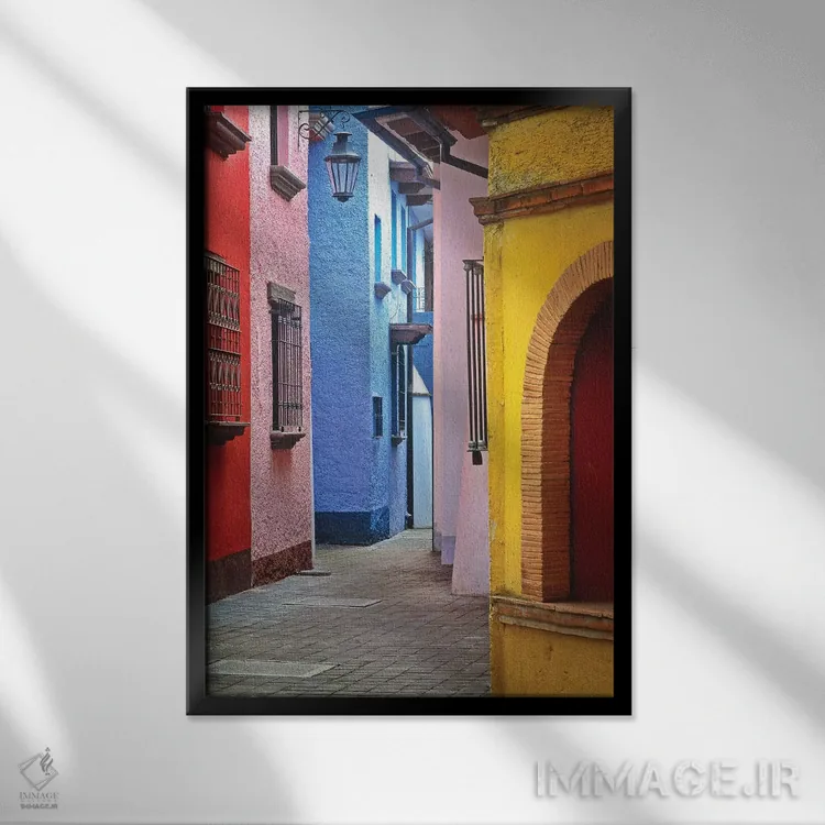 تابلو دکوراتیو Veracruz State. Colorful colonial architecture.,مکزیک، ایالت… اثر جینز گالری - نمای قابدار مشکی