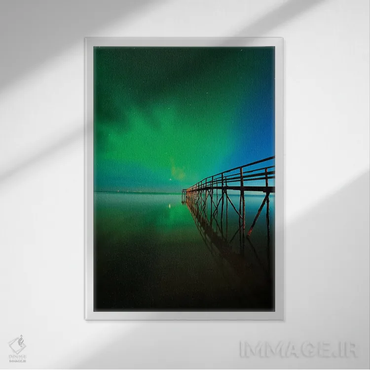 تابلو دکوراتیو Manitoba, Winnipeg. Northern Lights reflected in Lake Winnip… اثر جینز گالری - نمای قابدار سفید