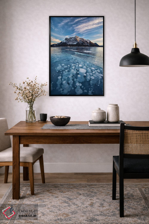 تابلو دکوراتیو Alberta, Abraham Lake. Ice bubbles in lake at sunset.,کانادا… اثر جینز گالری - D4B