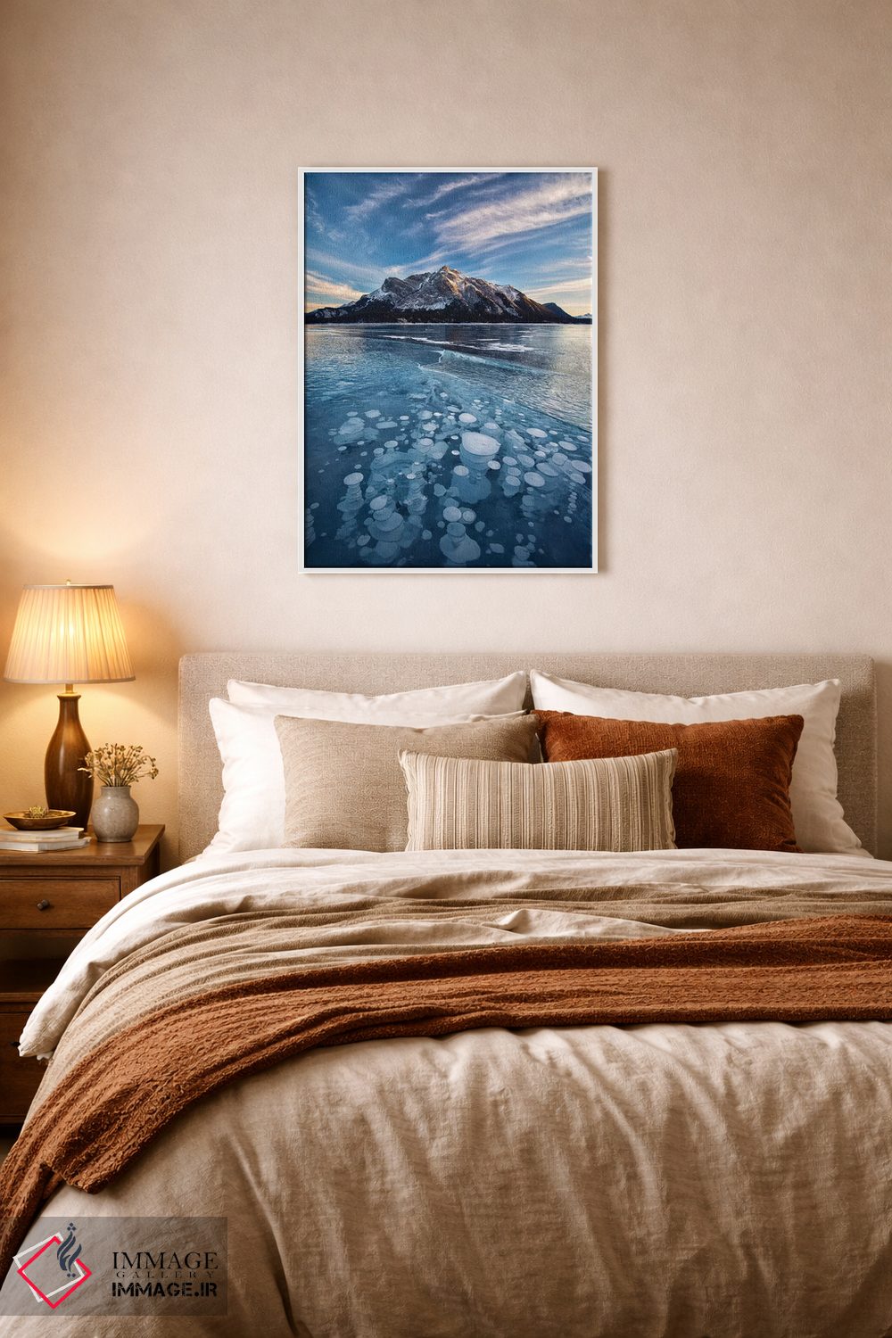 تابلو دکوراتیو Alberta, Abraham Lake. Ice bubbles in lake at sunset.,کانادا… اثر جینز گالری - D6W