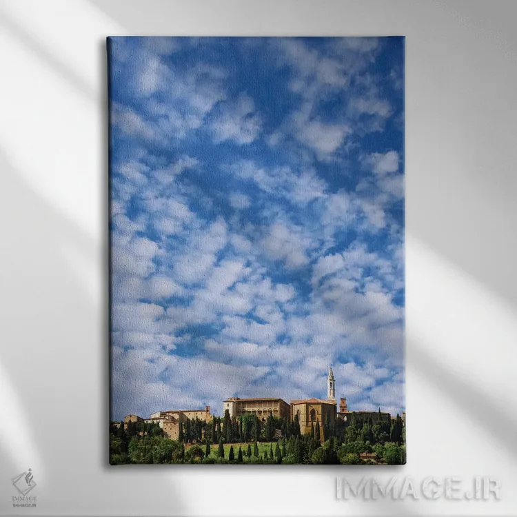 تابلو دکوراتیو Pienza. Landscape and hilltop town.,ایتالیا، پینتزا. منظره و… اثر جینز گالری - نمای روبهرو روی دیوار