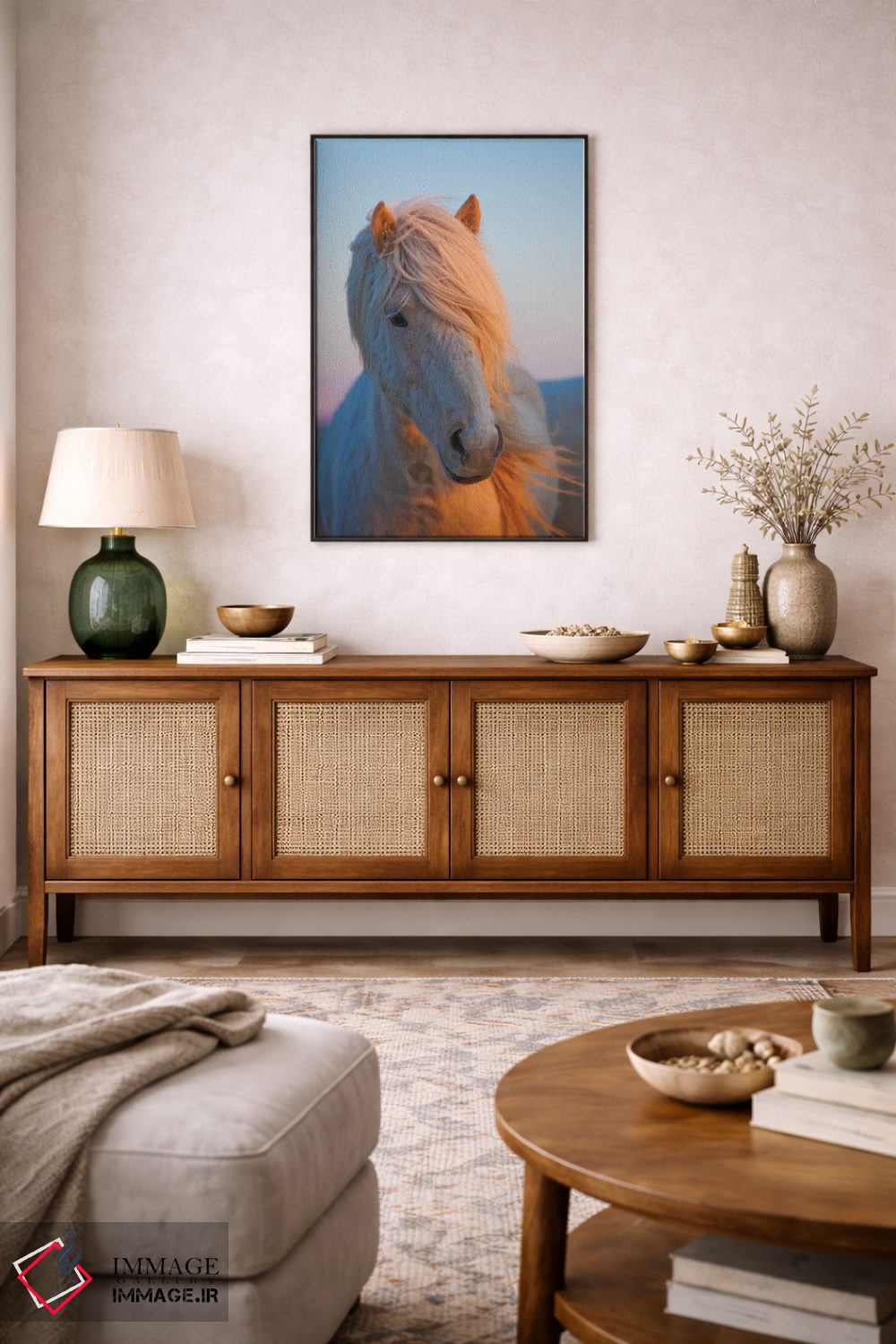 تابلو دکوراتیو ایسلند. اسب ایسلندی در نور غروب V اثر جینز گالری - D3B