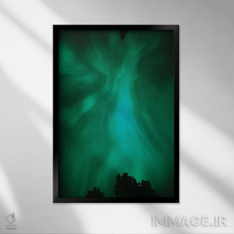 تابلو دکوراتیو Ontario, Sudbury. Northern Lights and trees.,کانادا، انتاریو… اثر جینز گالری - نمای قابدار مشکی