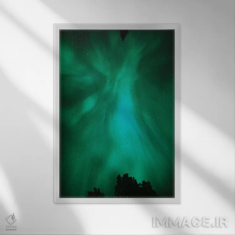 تابلو دکوراتیو Ontario, Sudbury. Northern Lights and trees.,کانادا، انتاریو… اثر جینز گالری - نمای قابدار سفید