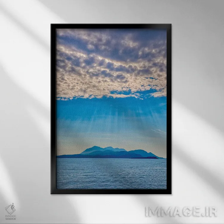 تابلو دکوراتیو Korcula. God rays and island.,کرواسی، کورچولا. تابش نور خورش… اثر جینز گالری - نمای قابدار مشکی