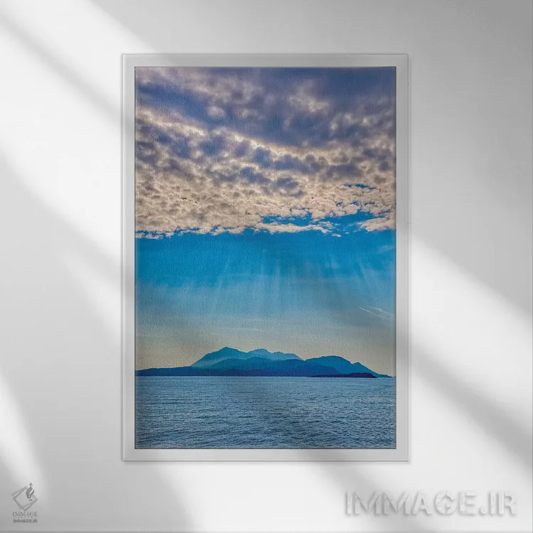تابلو دکوراتیو Korcula. God rays and island.,کرواسی، کورچولا. تابش نور خورش… اثر جینز گالری - نمای قابدار سفید