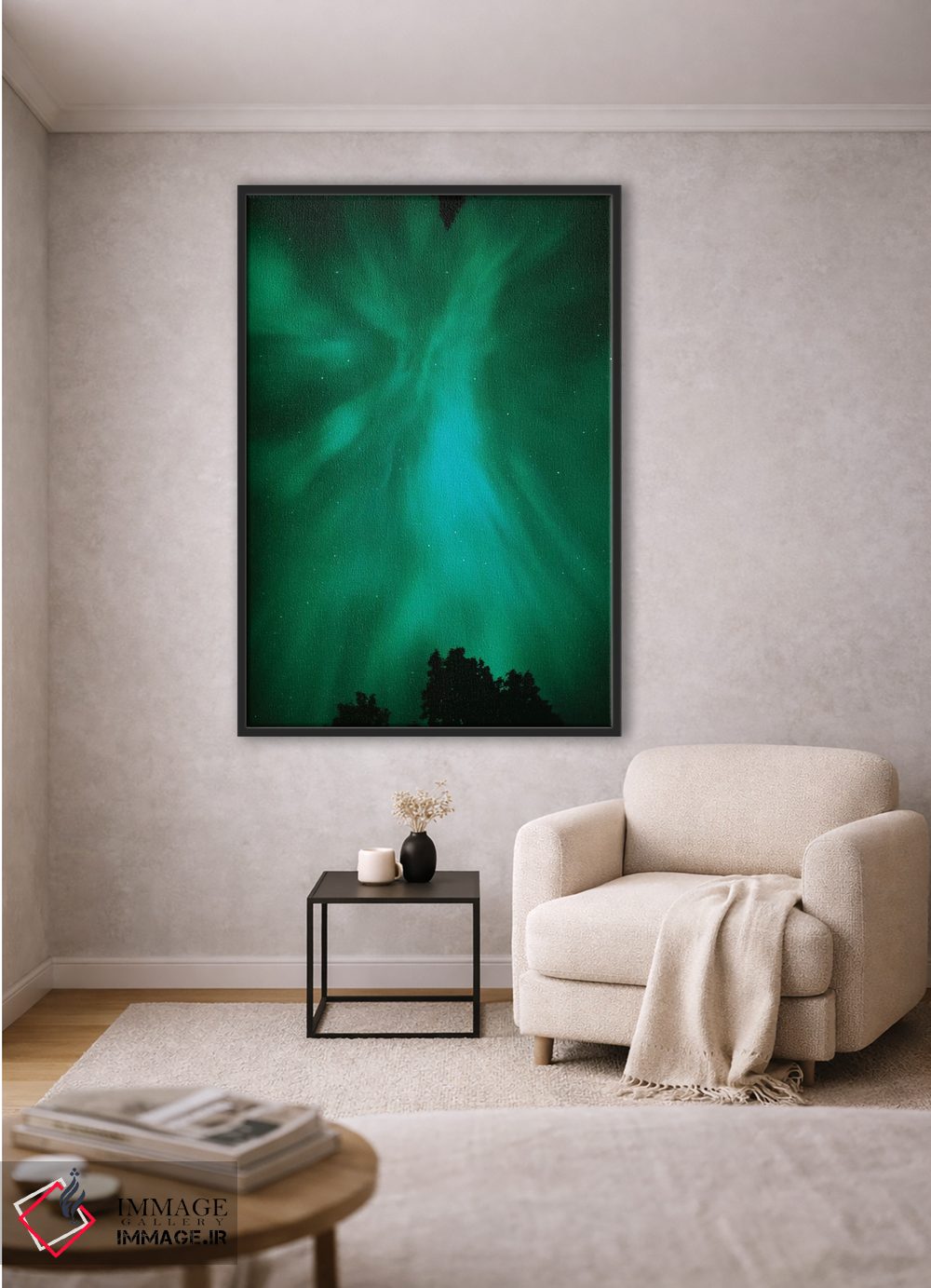 تابلو دکوراتیو Ontario, Sudbury. Northern Lights and trees.,کانادا، انتاریو… اثر جینز گالری - D2B