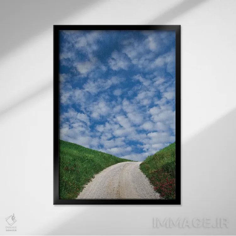 تابلو دکوراتیو Tuscany. Dirt road to villa.,ایتالیا، توسکانی. جاده خاکی به… اثر جینز گالری - نمای قابدار مشکی
