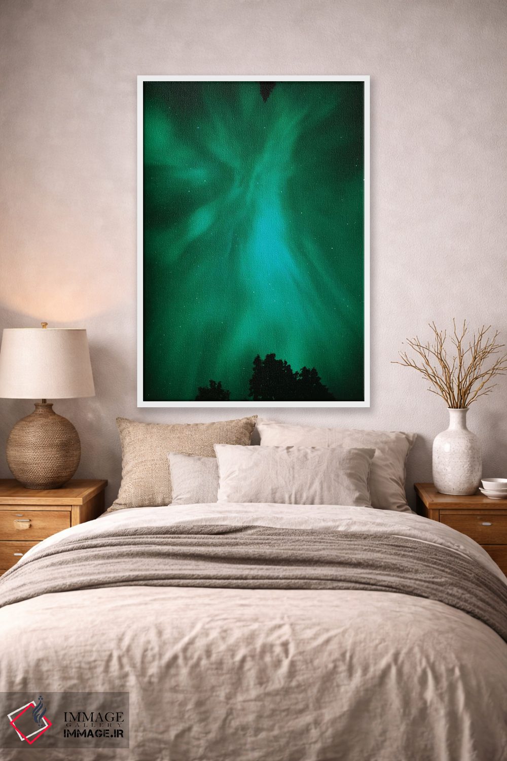 تابلو دکوراتیو Ontario, Sudbury. Northern Lights and trees.,کانادا، انتاریو… اثر جینز گالری - D1W