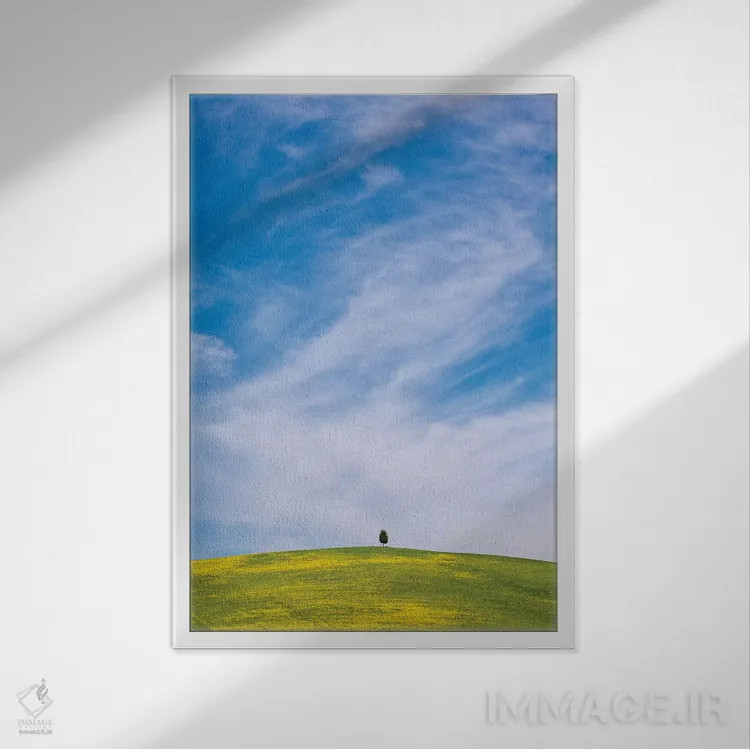 تابلو دکوراتیو San Quirico d'Orcia. Cypress tree on hill.,ایتالیا، سان کویر… اثر جینز گالری - نمای قابدار سفید