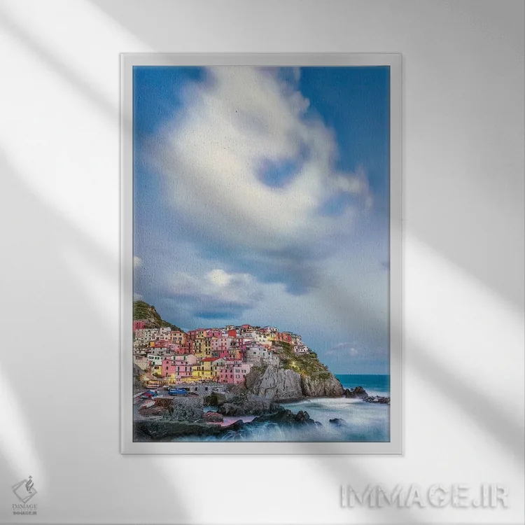 تابلو دکوراتیو Manarola. Cloud over coastal town.,ایتالیا، مانارولا. ابر با… اثر جینز گالری - نمای قابدار سفید
