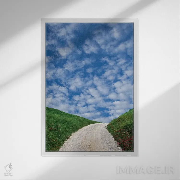 تابلو دکوراتیو Tuscany. Dirt road to villa.,ایتالیا، توسکانی. جاده خاکی به… اثر جینز گالری - نمای قابدار سفید