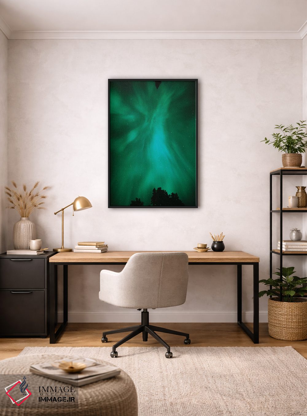 تابلو دکوراتیو Ontario, Sudbury. Northern Lights and trees.,کانادا، انتاریو… اثر جینز گالری - D4B