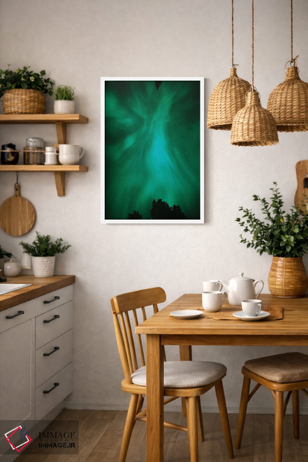 تابلو دکوراتیو Ontario, Sudbury. Northern Lights and trees.,کانادا، انتاریو… اثر جینز گالری - D3W