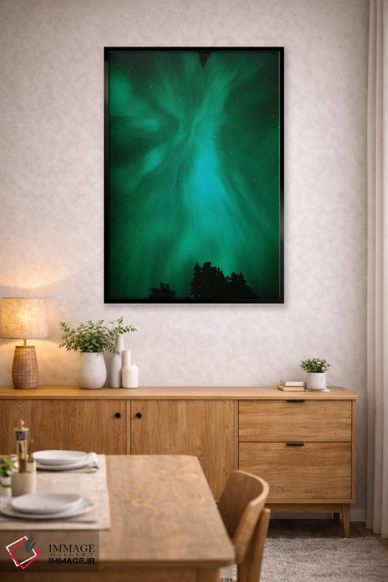 تابلو دکوراتیو Ontario, Sudbury. Northern Lights and trees.,کانادا، انتاریو… اثر جینز گالری - D5B