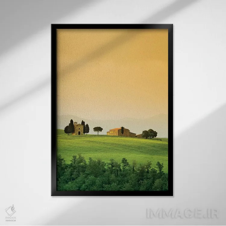 تابلو دکوراتیو Tuscany. Landscape with church and villa.,ایتالیا، توسکانی.… اثر جینز گالری - نمای قابدار مشکی
