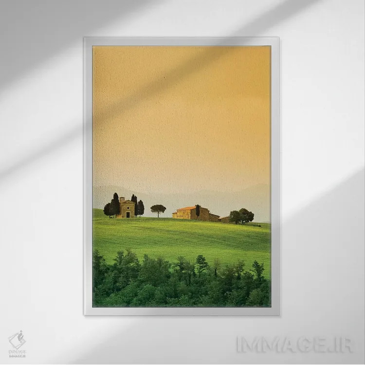 تابلو دکوراتیو Tuscany. Landscape with church and villa.,ایتالیا، توسکانی.… اثر جینز گالری - نمای قابدار سفید