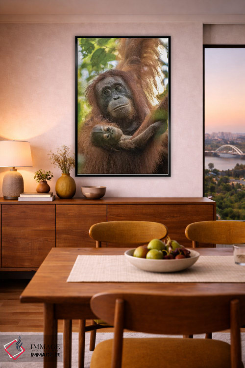 تابلو دکوراتیو Borneo, Kalimantan. Female orangutan with baby at Tanjung Pu… اثر جینز گالری - D6B