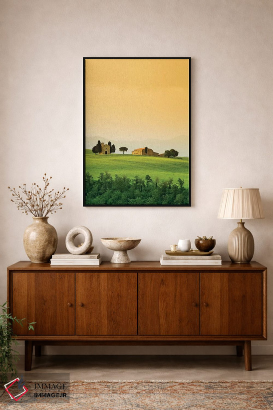 تابلو دکوراتیو Tuscany. Landscape with church and villa.,ایتالیا، توسکانی.… اثر جینز گالری - D2B
