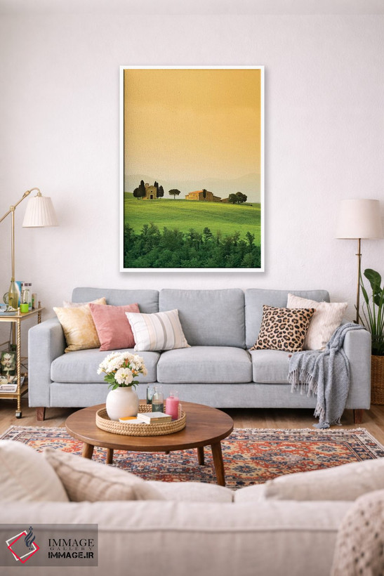 تابلو دکوراتیو Tuscany. Landscape with church and villa.,ایتالیا، توسکانی.… اثر جینز گالری - D1W