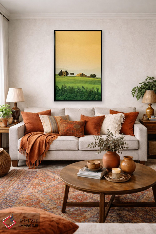 تابلو دکوراتیو Tuscany. Landscape with church and villa.,ایتالیا، توسکانی.… اثر جینز گالری - D5B
