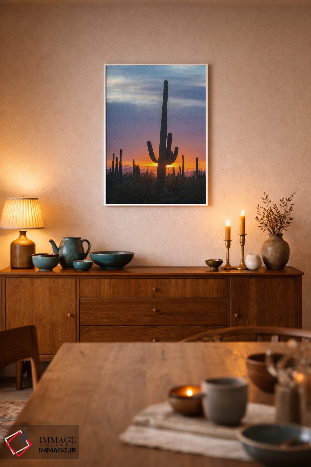 تابلو دکوراتیو Arizona, Saguaro National Park. Saguaro cactus at sunset.,آم… اثر جینز گالری - D5W