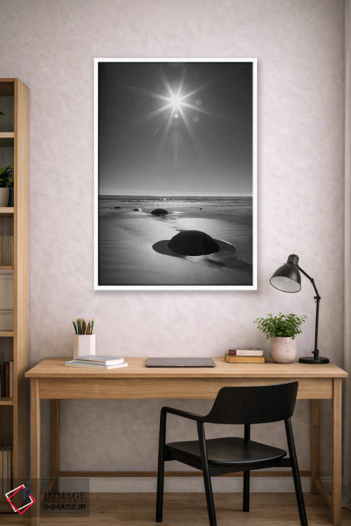 تابلو دکوراتیو South Island. BW starburst over Moeraki Boulders Scenic Rese… اثر جینز گالری - D1W