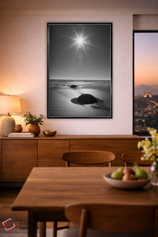 تابلو دکوراتیو South Island. BW starburst over Moeraki Boulders Scenic Rese… اثر جینز گالری - D3B