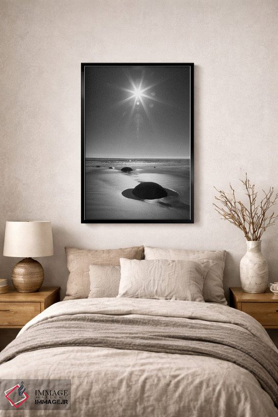 تابلو دکوراتیو South Island. BW starburst over Moeraki Boulders Scenic Rese… اثر جینز گالری - D2B