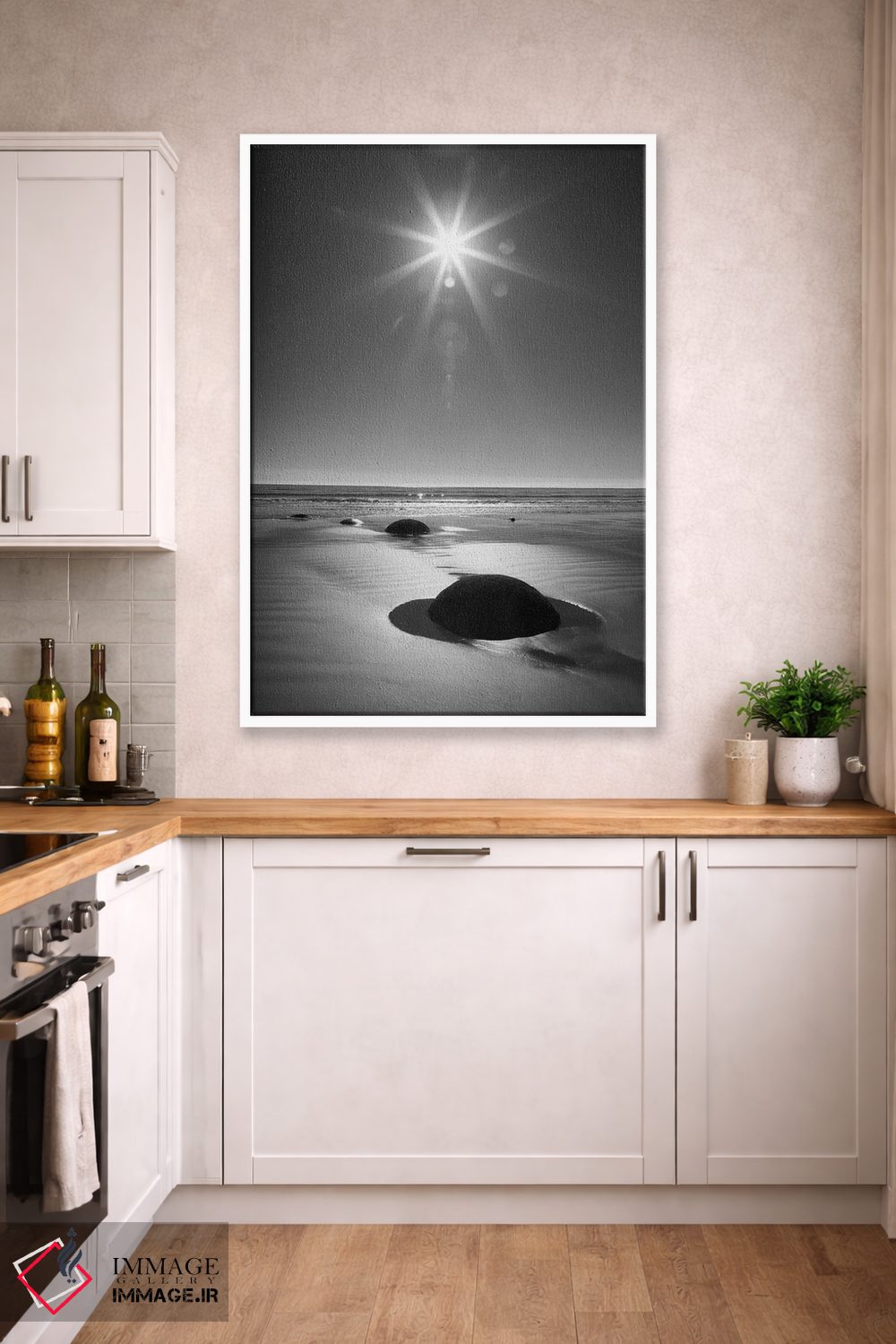 تابلو دکوراتیو South Island. BW starburst over Moeraki Boulders Scenic Rese… اثر جینز گالری - D5W