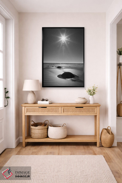 تابلو دکوراتیو South Island. BW starburst over Moeraki Boulders Scenic Rese… اثر جینز گالری - D6B