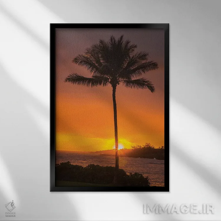 تابلو دکوراتیو Hawaii, Kauai, Lawai. Palm tree at sunset.,آمریکا، هاوایی، ک… اثر جینز گالری - نمای قابدار مشکی