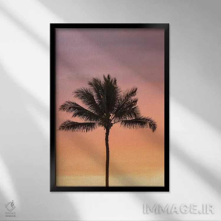 تابلو دکوراتیو Hawaii, Kauai, Lawai. Palm tree at sunset.,آمریکا، هاوایی، ک… اثر جینز گالری - نمای قابدار مشکی