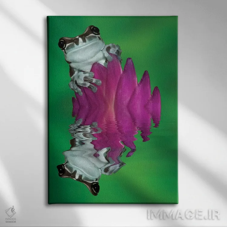 تابلو دکوراتیو Panama. Amazon milk frog reflects in water.,آمریکای جنوبی، پ… اثر جینز گالری - نمای روبهرو روی دیوار