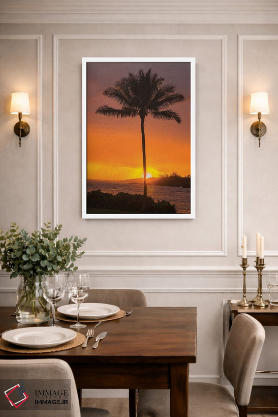 تابلو دکوراتیو Hawaii, Kauai, Lawai. Palm tree at sunset.,آمریکا، هاوایی، ک… اثر جینز گالری - D1W